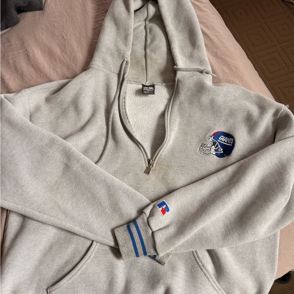 Russell Athletic Light Gray NY Giants Quarter Zip-Up Hoodie